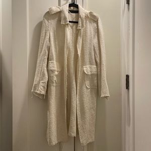 Zara Cream Tweed Long Cardigan Sz L